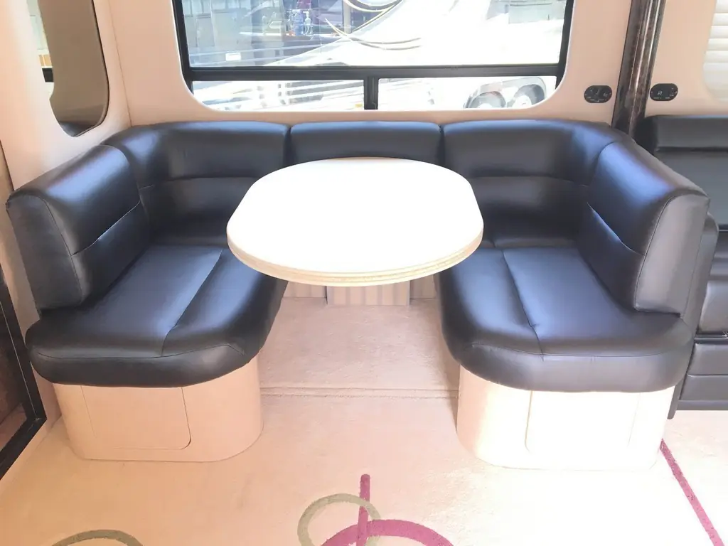 Prevost Newell sleeper sofa and dinette reupholstered by Excalibur Coach