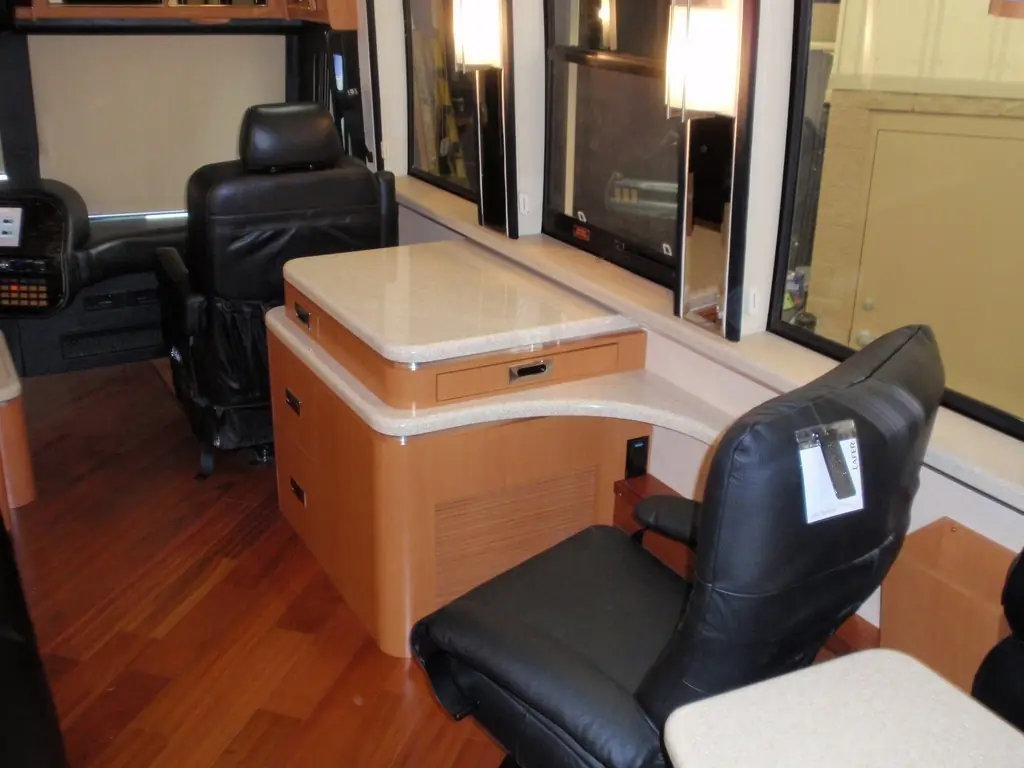 New computer workstation built into a Prevost XL by Excalibur Coach